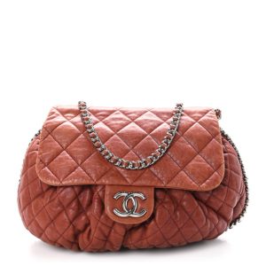 Chanel Washed Lambskin Quilted Large Chain Around Messenger Brown