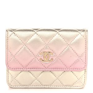 Chanel Gradient Metallic Lambskin Quilted Flap Chain Belt Bag Gold Pink