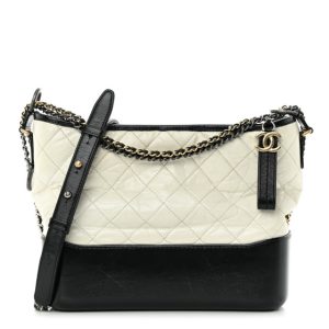 Chanel Aged Calfskin Quilted Medium Gabrielle Hobo Black White