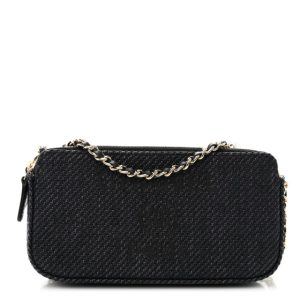 Chanel Lurex Straw Small Deauville Clutch With Chain Blue