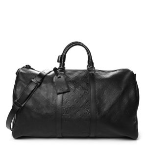 Louis Vuitton Calfskin Shadow Monogram Keepall Bandouliere 50 Black