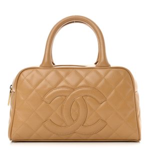 Chanel Caviar Quilted Small Bowler Beige