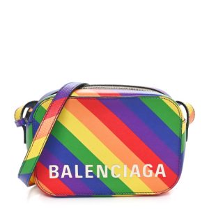 Balenciaga Smooth Calfskin Rainbow Logo XS Ville Camera Bag Multicolor