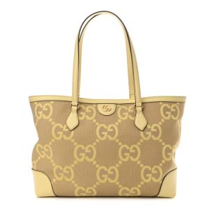 Gucci Monogram Jumbo GG Textured Dollar Calfskin Medium Ophidia Shopping Tote Yellow