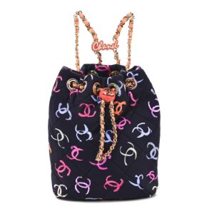 Chanel Printed Fabric Quilted Camellia Backpack Black Multicolor