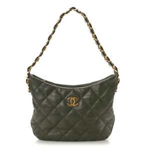 Chanel Lambskin Quilted CC Links Hobo Khaki
