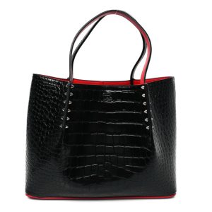 Christian Louboutin Calfskin Crocodile Embossed Spikes Small Cabarock Black
