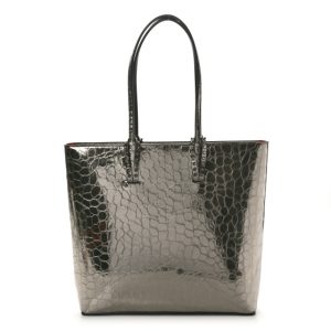 Christian Louboutin Metallic Crocodile Embossed Spikes East West Cabata Tote Antracite