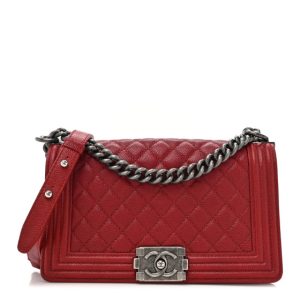 Chanel Caviar Quilted Medium Boy Flap Red