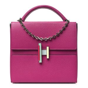 Hermes Chevre Mysore Enamel Cinhetic Boxy Top Handle Bag Rose Pourpre