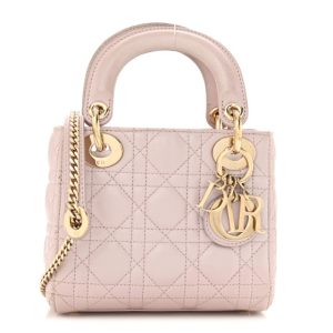 Christian Dior Metallic Lambskin Cannage Mini Lady Dior Lotus