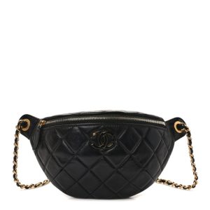 Chanel Shiny Lambskin Enamel Quilted Waist Bag Fanny Pack Black