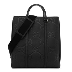 Gucci Piuma Calfskin Jumbo GG Embossed Medium Tote Bag Black