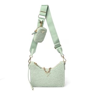 Prada Yarn Raffia Effect Crochet Re-Edition 2005 Shoulder Bag Acqua