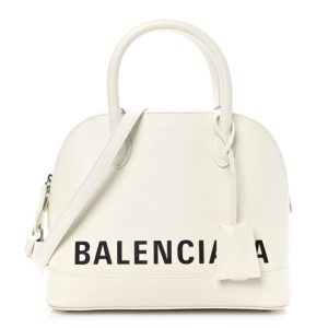 Balenciaga Signature Grained Calfskin Logo S Ville Top Handle Bag White Black