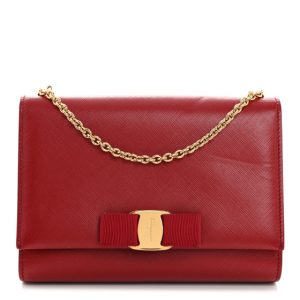 Salvatore Ferragamo Printed Calfskin  Mini Miss Vara Bow Chain Bag Rosso