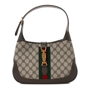 Gucci X BALENCIAGA BB Supreme Monogram Calfskin Web Small Jackie 1961 Hobo Beige Ebony