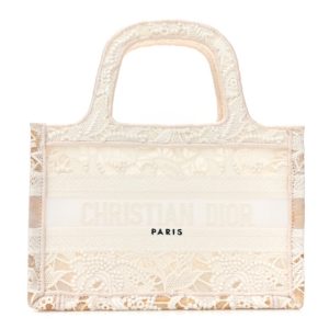 Christian Dior Transparent Embroidered Mesh Macrame Mini Book Tote White