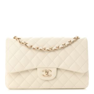 Chanel Caviar Quilted Jumbo Double Flap White