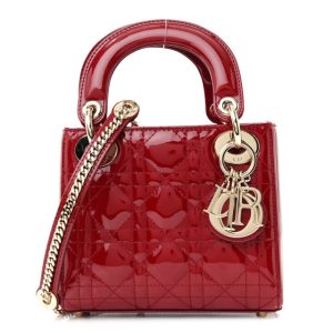 Christian Dior Patent Cannage Mini Lady Dior Red
