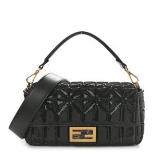 Fendi Satin Vitello King Sequin Baguette Black