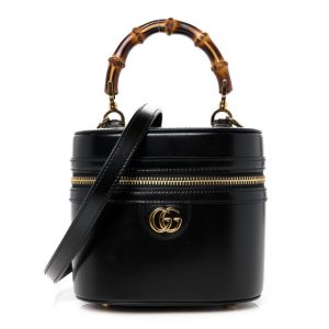 Gucci Calfskin Mini Bamboo Top Handle Shoulder Bag Black