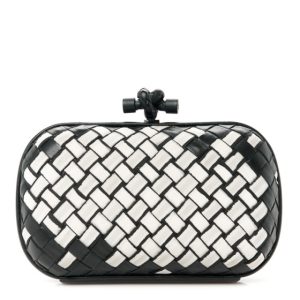 Bottega Veneta Nylon Nappa Intrecciato Knot Clutch Black White