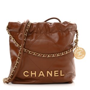 Chanel Shiny Calfskin Quilted Mini Chanel 22 Light Brown