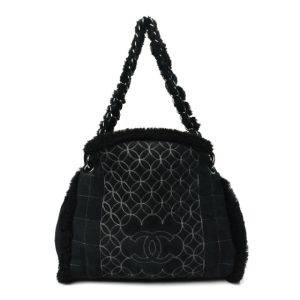 Chanel Suede Shearling Stitched CC Mini Tote Black