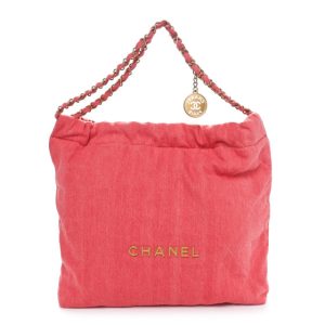 Chanel Washed Denim Quilted Chanel 22 Red