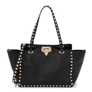 Valentino Garavani Vitello Small Rockstud Tote Black