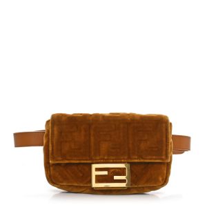 Fendi Velvet FF Embossed Hip Belt Baguette Bag Caramel