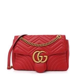 Gucci Calfskin Matelasse Medium GG Marmont Shoulder Bag Hibiscus Red