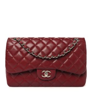 Chanel Caviar Quilted Jumbo Double Flap Dark Red