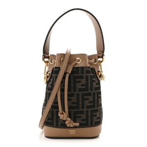Fendi Fabric Jacquard Grace FF 1974 Mini Mon Tresor Bucket Bag Tobacco Moro Sand