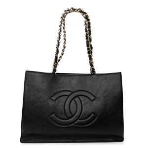 Chanel Shiny Aged Calfskin Shopping Bag Black