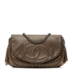 Chanel Metallic Caviar Half Moon Wallet On Chain WOC Khaki