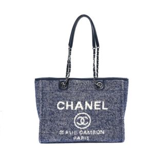Chanel Mixed Fibers Calfskin Small Deauville Tote Blue