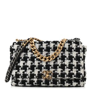Chanel Tweed Quilted Maxi Chanel 19 Flap Black Ecru White