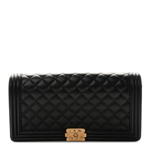 Chanel Lambskin Quilted Boy Flap Clutch Black