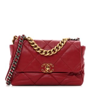 Chanel Goatskin Quilted Large Chanel 19 Flap Red
