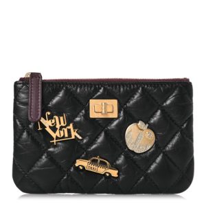Chanel Aged Calfskin Quilted Small Lucky Charms Cosmetic Case Black
