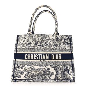 Christian Dior Canvas Embroidered Medium Dioriviera Toile De Jouy Book Tote Blue