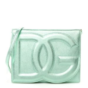 Dolce & Gabbana Metallic Calfskin DG Logo Flap Crossbody Bag Green
