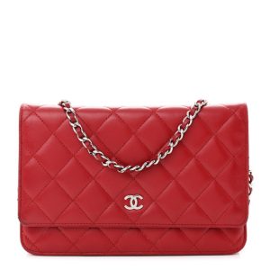 Chanel Lambskin Quilted Wallet on Chain WOC Red