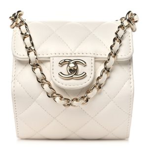 Chanel Lambskin Quilted Foldable Jewelry Box With Chain Black
