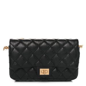 Chanel Aged Calfskin Quilted 2.55 Reissue Flap Belt Bag Clutch Black