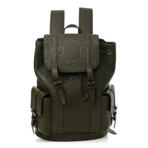 Gucci Piuma Calfskin Jumbo GG Embossed Double Buckle Backpack Vintage Olive