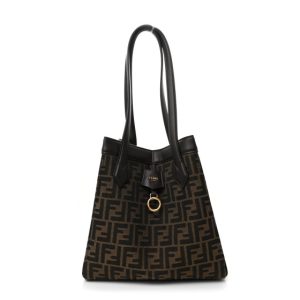 Fendi Fabric Jacquard Vitello Grace FF 1974 Medium Fendi Origami Tobacco Moro Ebano
