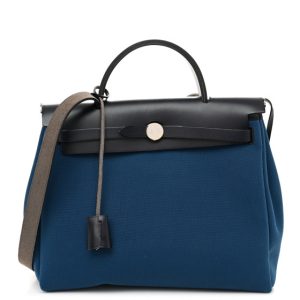 Hermes Toile Vache Hunter Herbag Zip Retourne 31 PM Black Blue De Malte